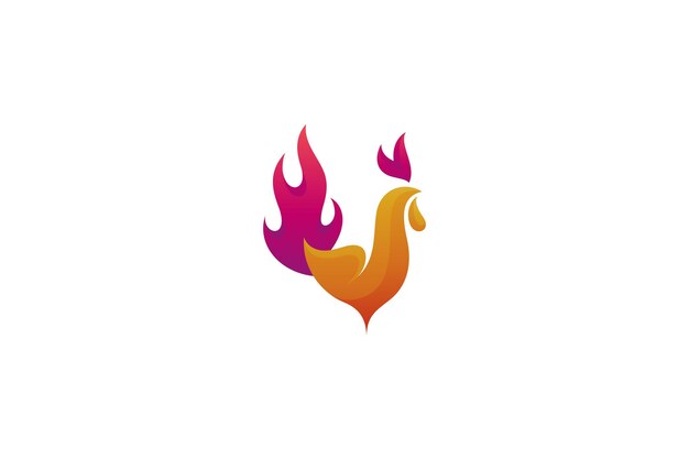 Logotipo de gallo con combinación de fuego ardiente