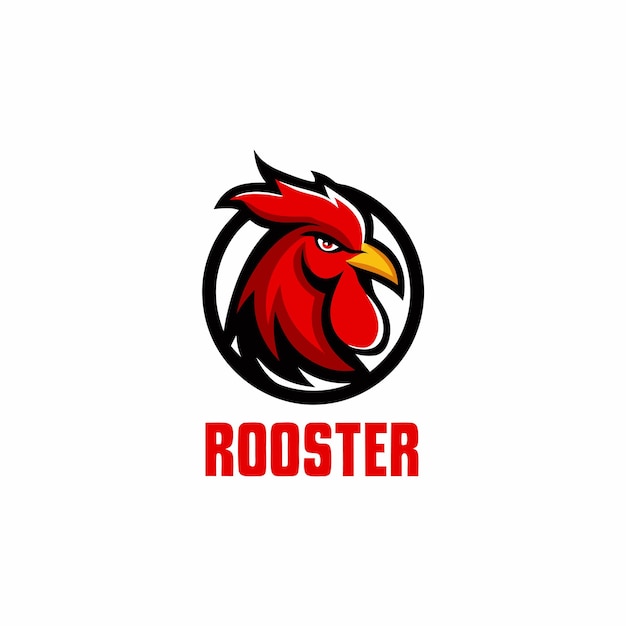 un logotipo de gallo rojo con una pluma roja en él