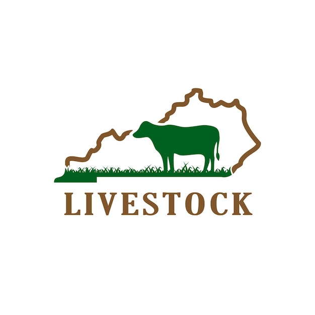 logotipo de ganado con el concepto del mapa de Kentucky