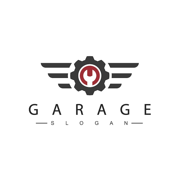 Logotipo de garaje automotrizemblema con engranaje y elemento de llave