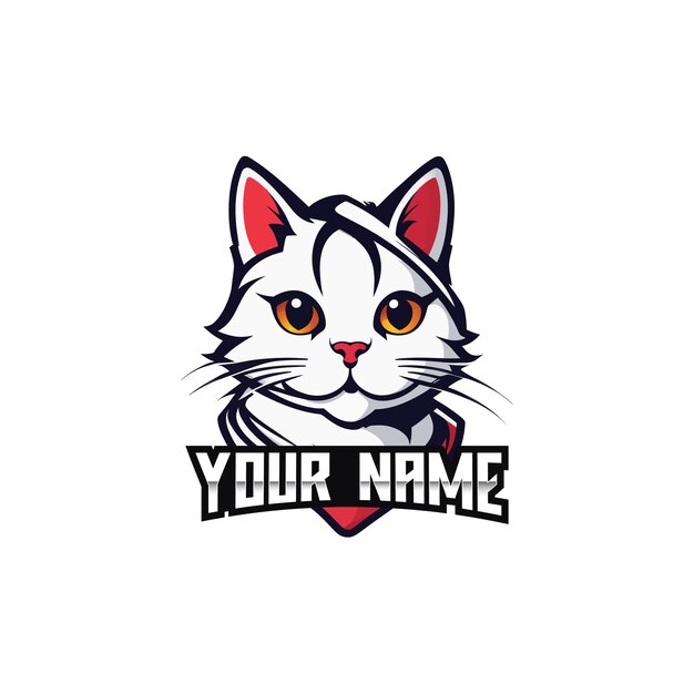 un logotipo de gato blanco con un corazón rojo en la cabeza