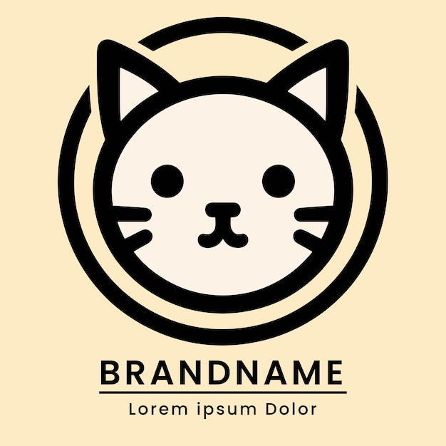 Vector logotipo de gato blanco con dentro de un círculo temas japoneses con diseño moderno y simple