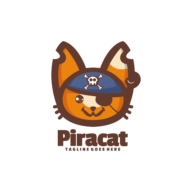 Vector logotipo de gato pirata con sombrero de pirata