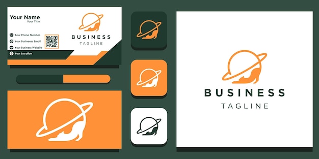 logotipo de gato y planeta con elementos de diseño de logotipo de estilo monoline vector premium
