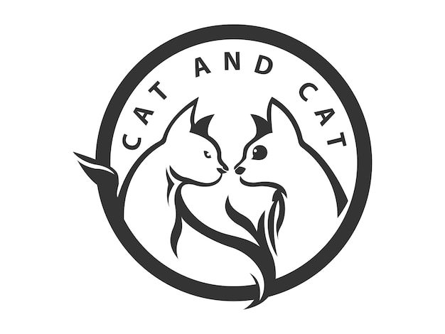 logotipo de gato sombra y círculo también amor