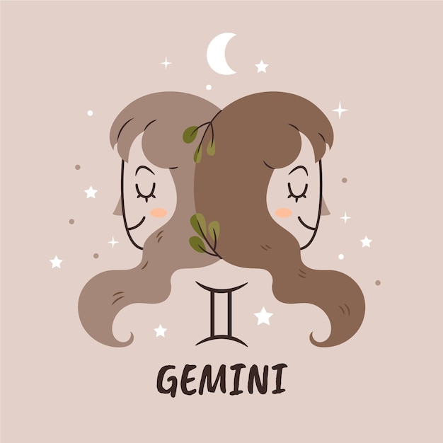 Logotipo de géminis de diseño plano con hojas