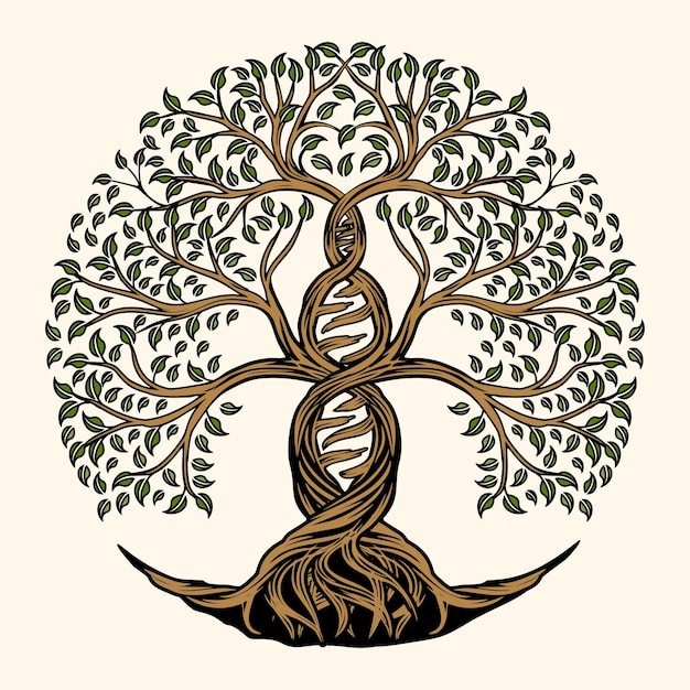Logotipo genético DNA vintage hoja raíz árbol médico y salud