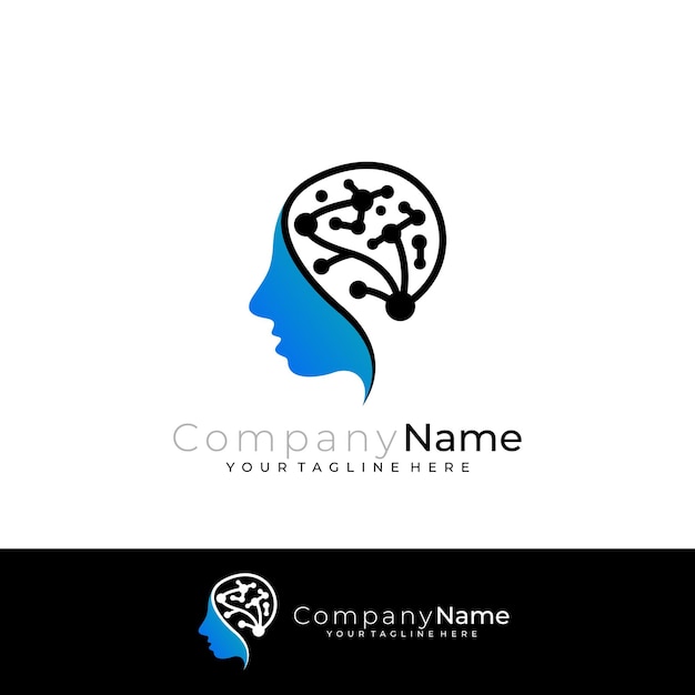 El logotipo de la gente de la cabeza con tecnología de diseño cerebral íconos inteligentes