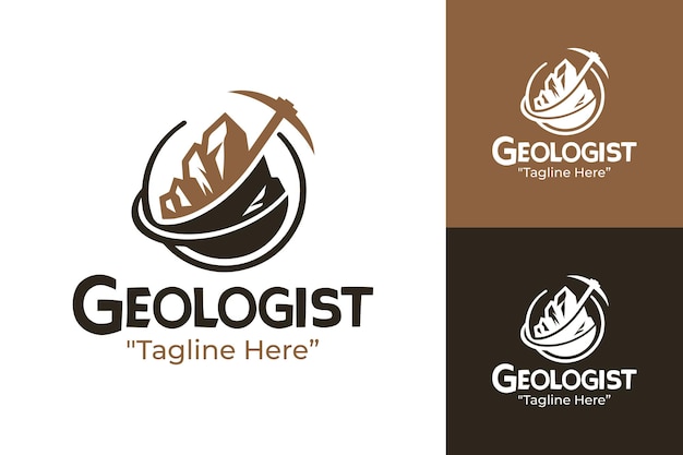 Logotipo de geólogo profesional con elementos de tierra y marrón para la marca
