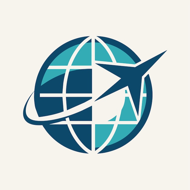 Logotipo geométrico con avión dando vueltas alrededor del diseño del globo Un elegante diseño geométrica con un icono de globo y avión