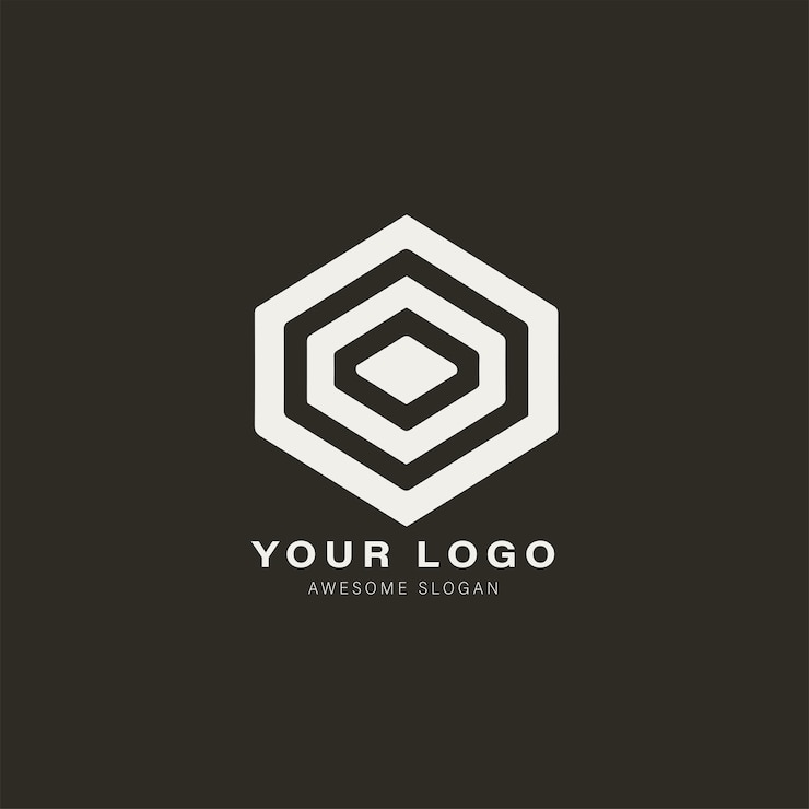 Vector logotipo geométrico con forma hexagonal en el centro.