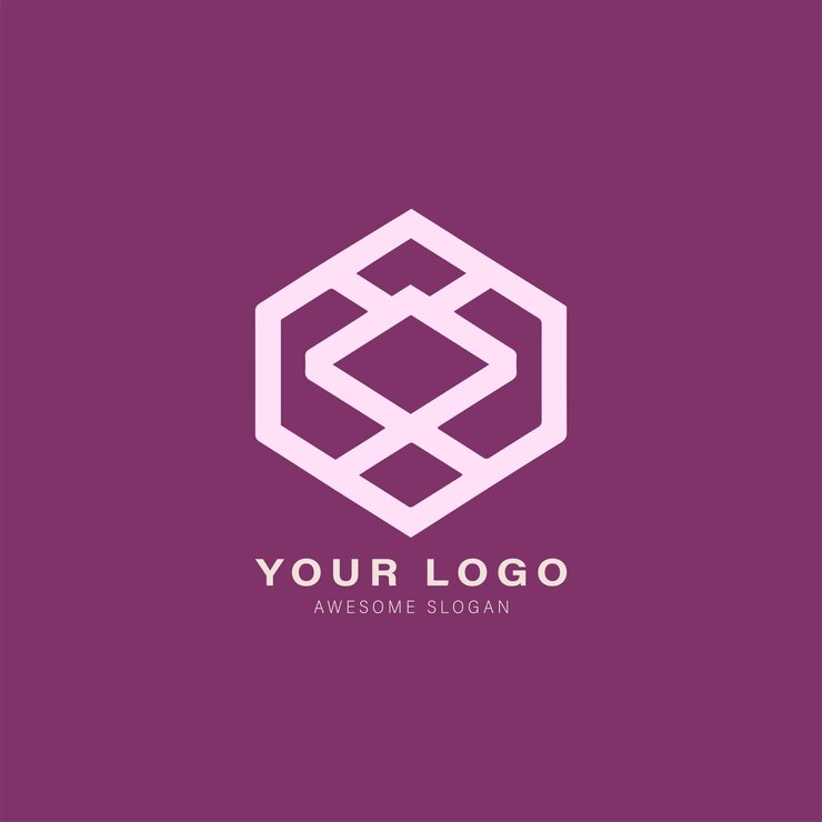 Vector logotipo geométrico con forma hexagonal en el centro.