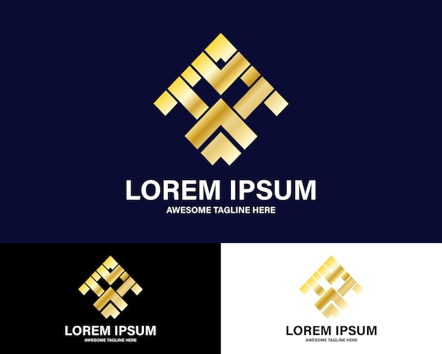 Logotipo geométrico premium de oro dorado