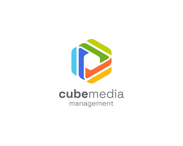 Logotipo de gestión de medios de cubo colorido