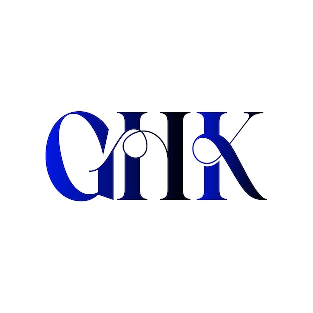 Logotipo GHK monograma iniciales diseño gradiente azul elegante marca de lujo