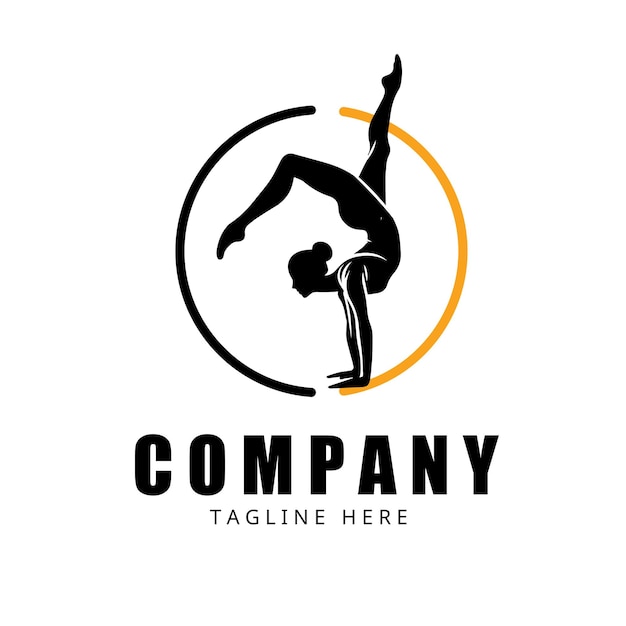 Logotipo de gimnasia de silueta de mujer acrobática con ilustración vectorial