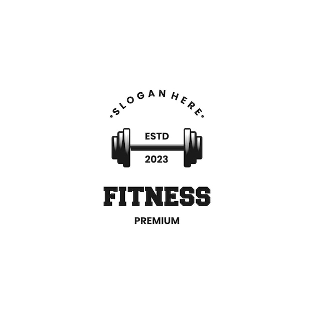 Logotipo de gimnasio Diseño de logotipo de centro de fitness vintage Barbell negro sobre fondo aislado
