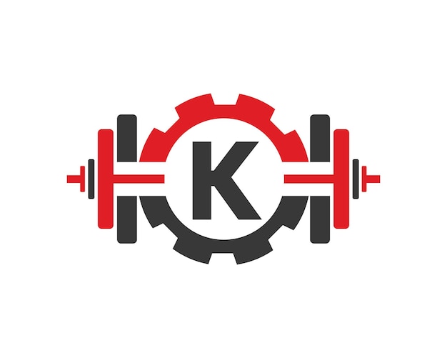 Logotipo del gimnasio en la letra K Icono del club de fitness con equipo de ejercicio