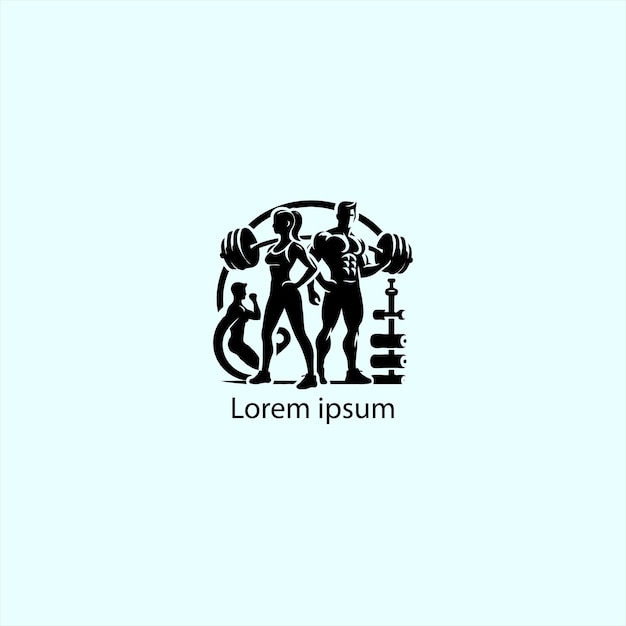 Un logotipo de gimnasio negro hombre mujer fondo blanco