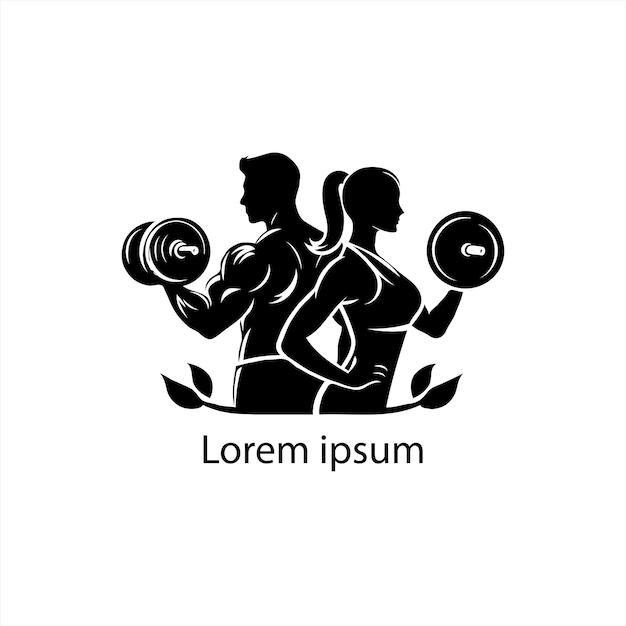 logotipo de gimnasio negro hombre y mujer vector de fondo blanco