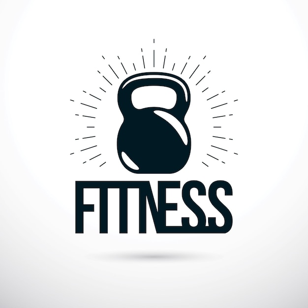 Logotipo para gimnasio de peso pesado o gimnasio deportivo de fitness, ilustración vectorial de campana de hervidor. Letras de fitness.