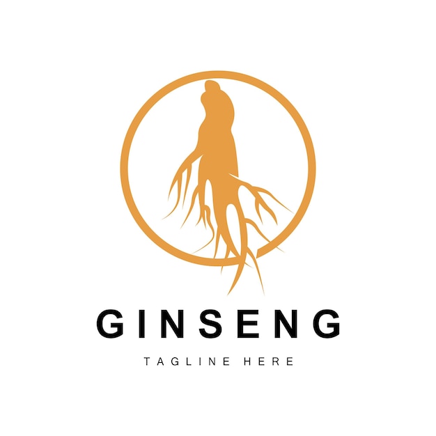 Logotipo de ginseng Vector de planta de hierbas Medicina de hierbas naturales Icono de bebida de hierbas de ginseng