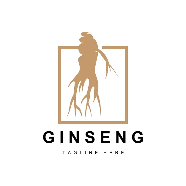 Logotipo de ginseng Vector de planta de hierbas Medicina de hierbas naturales Icono de bebida de hierbas de ginseng