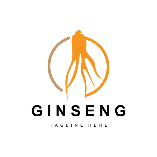 Logotipo de ginseng Vector de planta de hierbas Medicina de hierbas naturales Icono de bebida de hierbas de ginseng