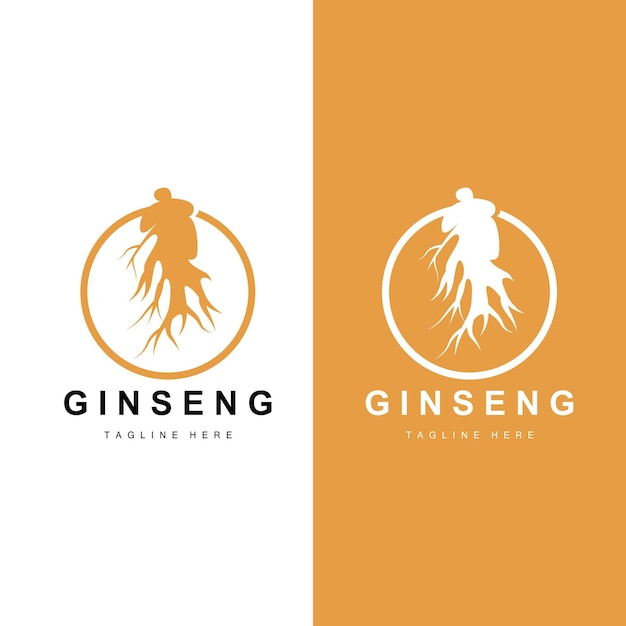 Logotipo de ginseng Vector de planta de hierbas Medicina de hierbas naturales Icono de bebida de hierbas de ginseng