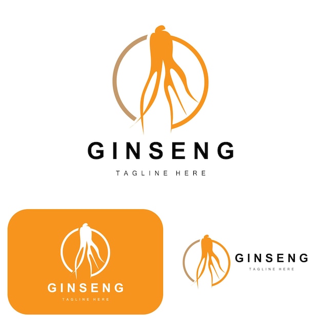 Logotipo de ginseng Vector de planta de hierbas Medicina de hierbas naturales Icono de bebida de hierbas de ginseng