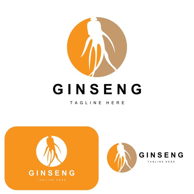 Logotipo de ginseng Vector de planta de hierbas Medicina de hierbas naturales Icono de bebida de hierbas de ginseng