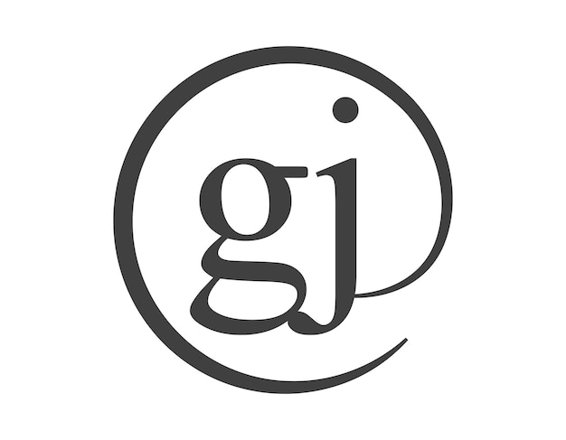 Logotipo de GJ de dos letras con forma de círculo estilo de signo de correo electrónico G y J logotipo redondo de la empresa comercial