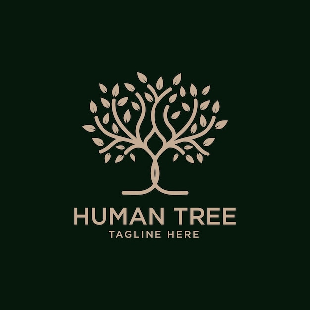 Logotipo de golden tree oak banyan maple con plantilla de diseño de árbol humano