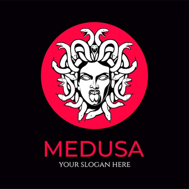 Logotipo de gorgona Medusa Cabeza de mujer con serpientes Amuleto protector Logotipo para diferentes direcciones Imagen vectorial