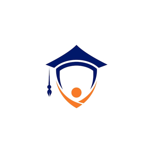 logotipo de la gorra de graduación con forma de escudo en estilo de diseño plano
