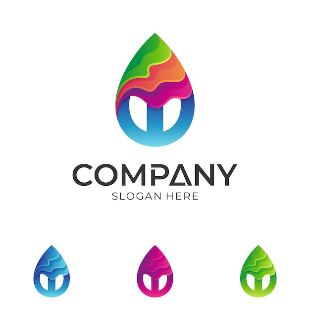 logotipo de gota de agua colorida + letra w