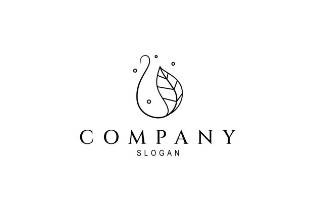 logotipo de gota de agua con combinación de hojas en estilo de diseño de arte de línea