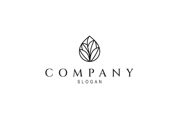 logotipo de gota de agua con elementos de hoja en estilo de diseño lineal