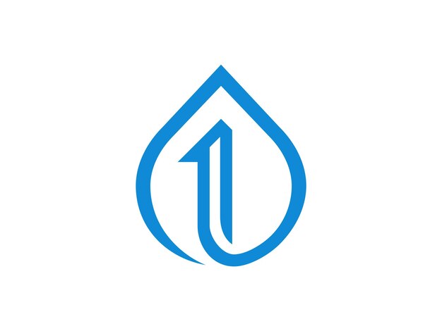Logotipo de gota de agua con flecha y símbolo número uno