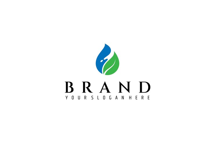 logotipo de gota de agua con hojas naturales en estilo de diseño plano
