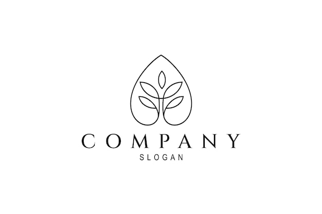 Logotipo de gota de agua pura con hojas en el interior que se suma a la sensación natural