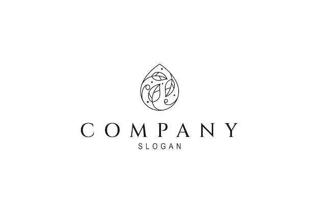 logotipo de gota de agua pura con planta de hoja natural en estilo de diseño de arte en línea