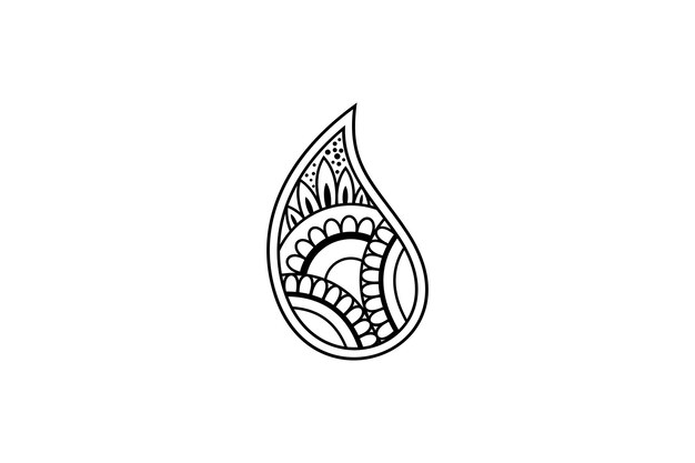 Logotipo de gota de agua con variación de adorno en el concepto de diseño de zentangle