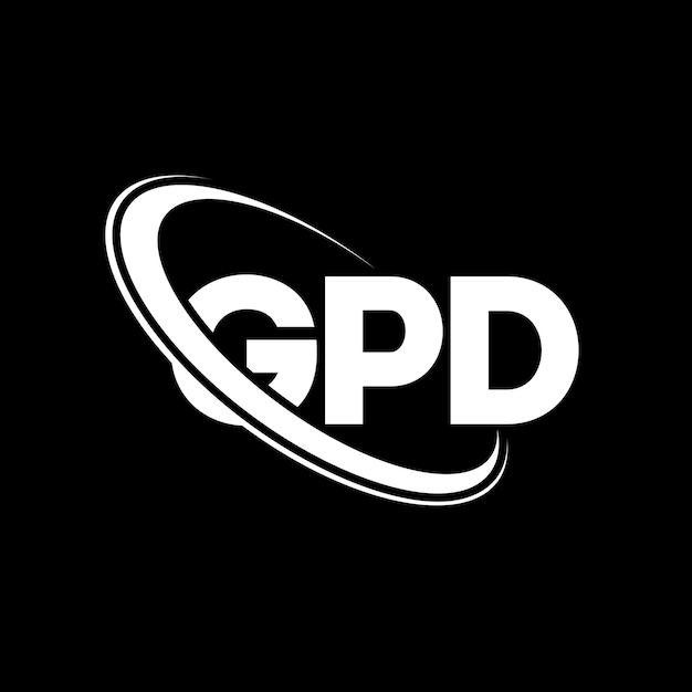 Logotipo de GPD Diseño de logotipo de letra de GPD Iniciales Logotipo GPD vinculado con círculo y monograma en mayúsculas Logotipo GDP Tipografía para negocios tecnológicos y marca inmobiliaria