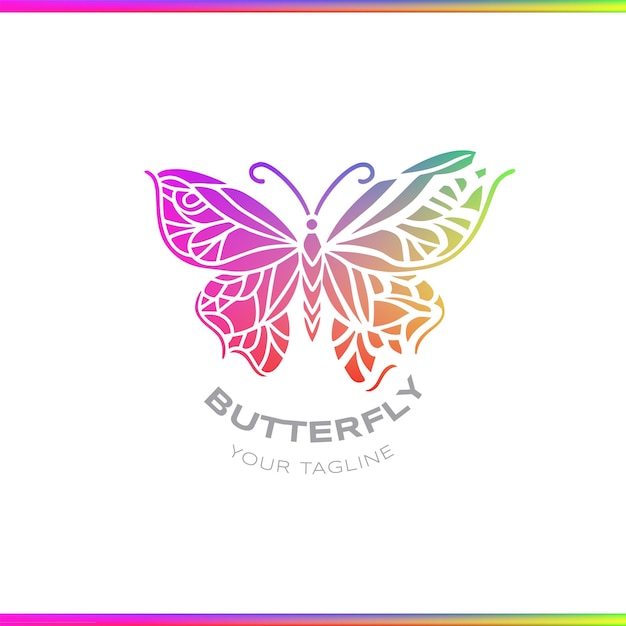 Logotipo de gradiente abstracto de dispersión de mariposas en fondo blanco
