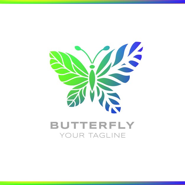 Logotipo de gradiente abstracto de dispersión de mariposas en fondo blanco