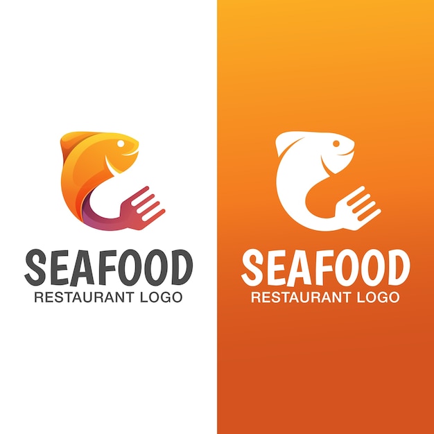 Logotipo de gradiente de pescados y mariscos con versión plana. plantilla de logotipo de restaurante de mariscos