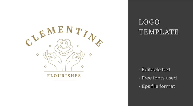 Logotipo gráfico lineal de manos femeninas con estilo de línea de flores