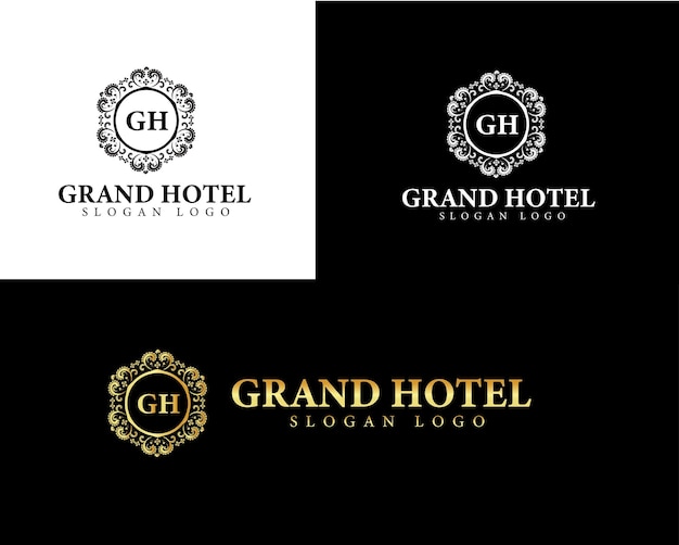 logotipo del gran hotel patrón de batik inicial G y H