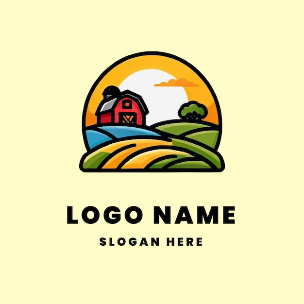 logotipo de la granja plana y el amanecer